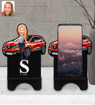 BK Gift Kişiye Özel Plakalı Kadın Renault Kadjar Karikatürlü Ahşap Biblo Telefon Standı-1