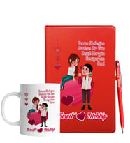 Sevgililer Gününe Özel Kırmızı Defter Kalem & Kupa Hediye Seti 33
