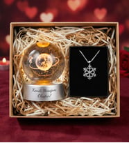 Kişiye Özel Mesaj Baskılı Satürn Kız Işıklı Cam Kristal Küre & Kolye Hediye Seti - Sevgiliye Sevgililer Günü Hediyesi (Model 2)