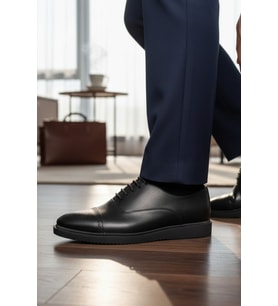 Enoch Erkek Siyah Hakiki Deri Klasik Ayakkabı Brogue İşlemeli Cap Toe Burunlu Ve Hafif Comfort Tabanlı Bağcıklı Model