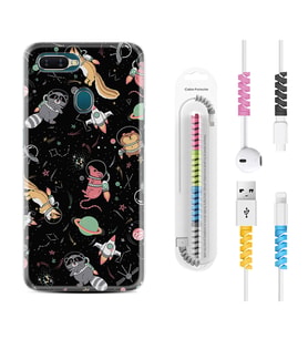 Oppo A5S A15 A16 A54 A55 A73 A74 Kılıf Kablo Koruma Spiral Silikon Planet Animals 1771