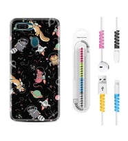 Oppo A5S A15 A16 A54 A55 A73 A74 Kılıf Kablo Koruma Spiral Silikon Planet Animals 1771