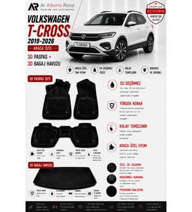VOLKSWAGEN T-CROSS 2019-2026 Araca Özel 3D Paspas + 3D Bagaj Havuzu