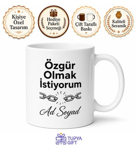 Özgür Olmak İstiyorum İngilizce Kupa Bardak Hediye