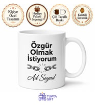 Özgür Olmak İstiyorum İngilizce Kupa Bardak Hediye