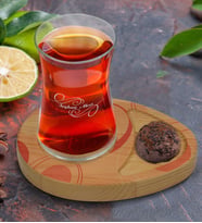 BK Gift Kişiye Özel Modern Art Tasarımlı Doğal Ahşap Tabaklı Heybeli Çay Bardağı Sunum Seti Model 13