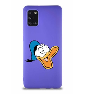 Samsung Galaxy A31 Soft Premier Kapak Donald Duck-E Tasarımlı Silikon Kılıf - Mor (Şeffaf)