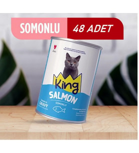 King Sos İçerisinde Et Parçacıklı Somonlu Kedi Konservesi 400 Gr*48 ADET