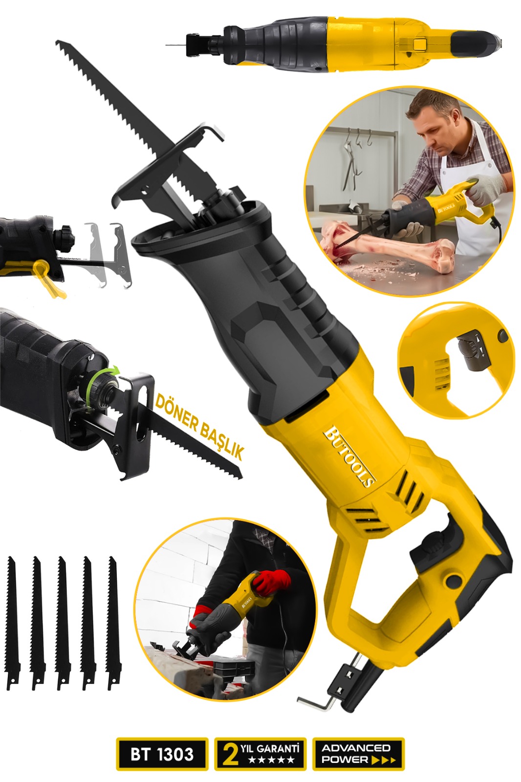 BUTOOLS  6 Kademe Devir Ayarli Bakir Sargili Kemik Kesme Tilki Kuyruğu Testere Makinesi