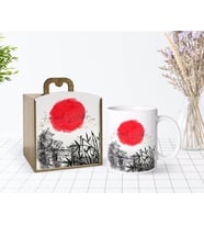 BK Gift Kişiye Özel Ahşap Kutuda Japonya Tasarımlı Beyaz Kupa Bardak-1