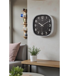 Gri Çerçeve Siyah Kadran Beyaz Rakamlı Duvar Saati 31 cm