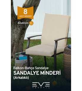 Bahçe Salon Balkon Arkalıklı Fermuarlı Sandalye Minderi 8 Adet