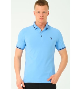 T8586 DEWBERRY ERKEK POLO YAKA T-SHIRT-AÇIK MAVİ-2