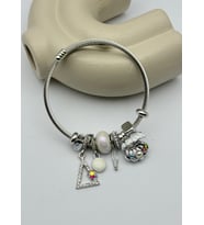 Çelik Silver Taşlı Üçgen Beyaz İstiridye Charmlı Pandora Bileklik - 26blk62