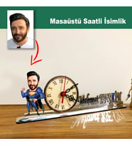 Karikatür Erkek Süper Kahraman  Model Masaüstü Saatli İsimlik MSİ46