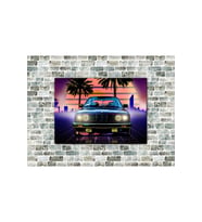 80s Neon Car Synthwave Ahşap Tablo