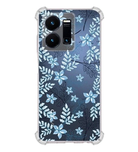PrintiFy Vivo Y22S Uyumlu Köşe Korumalı Floral Mavi Tasarımlı Şeffaf Silikon Kılıf