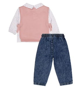Civil Baby Triko Süveter 3'lü Set 6-18 Ay Takım - Pembe 9-12 Ay (Pastel Pembe)