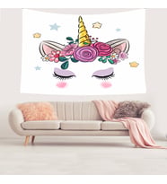 Pembe Unicorn Desenli Leke Tutmaz Kadife Dokulu Kumaş Duvar Örtüsü Duvar Halısı Tapestry (Çok Renkli)
