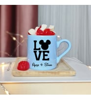 Aşk Love Tasarımlı Kişiye Özel Mavi Türk Kahvesi Fincanı