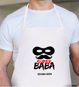 BK Gift Kişiye Özel Süper Baba Tasarımlı Beyaz Mutfak Önlüğü-4