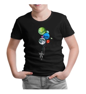 Gezegenler - Astronot Siyah Çocuk Tshirt