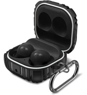 Samsung Galaxy Buds 2 için Kılıf Military Darbe Emici + Askılık Siyah [Buds 2 ile Uyumlu Kılıf - Siyah]