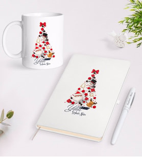 BK Gift Kişiye Özel Yılbaşı Mutlu Yıllar Tasarımlı Beyaz Defter Kalem Kupa Seti - 7