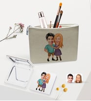 BK Gift Kişiye Özel Sevgililer Karikatürlü Keten Makyaj Çantası ve Ayna Seti, Sevgiliye Hediye, Sevgililer Günü Hediyesi, Doğum Günü Hediyesi-6