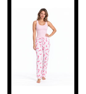 Night Kadın Çizgili Bluz Desenli Askılı Pijama Takımı
