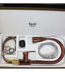Sipahi Marble Fıskiyeli Rose Gold Evye Bataryası - Hortumlu
