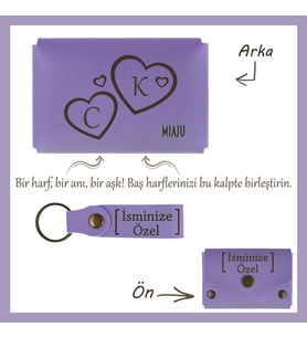 Mor Menekşe, Sevgilinizin Adını Kalbine Yazın! İsme ve Harfe Özel Kalpli Cüzdan & Anahtarlık Seti (Lila - Mor)