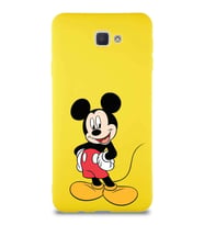 Samsung Galaxy J7 Prime Soft Premier Kapak Mickey Mouse-E Tasarımlı Silikon Kılıf - Sarı (Şeffaf)