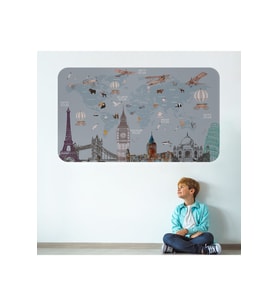 Eğitici Dünya Haritası Dünya Atlası Çocuk Ve Bebek Odası Duvar Sticker-3820-60x105