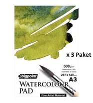 Bigpoint Suluboya Blok 300 Gram A3 - 25 Yaprak (Watercolour Pad) x 3 Adet