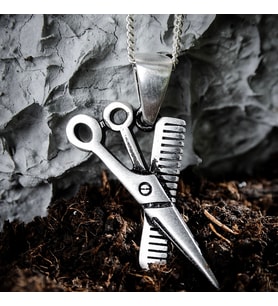 Gümüş Tarak & Makas Kolye 925 Ayar Gümüş Mat Tarak-Makas Unisex Kolye