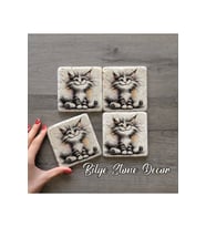BİLGE tasarım Stone Decor Taş Bardak Altlığı 4'lü Set 10x10x1 Cm desenli