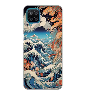 Samsung Galaxy A22/M22/M32 Uyumlu Kanagawa Dalga Desenli Şeffaf Telefon Kılıfı