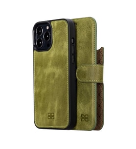 Bouletta Apple iPhone 13 Pro Uyumlu Deri Cüzdanlı Kılıf TN19 Yağ Yeşili