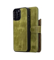 Bouletta Apple iPhone 13 Pro Uyumlu Deri Cüzdanlı Kılıf TN19 Yağ Yeşili