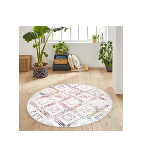 Rovigo Home Dijital Baskı Yıkanabilir Kaymaz Taban Yuvarlak Halı RVG7133 160x160 cm (Beyaz)