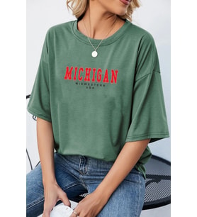 Unisex Michigan Baskılı T-shirt (Yeşil)
