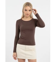 26031 Kadın Geniş Yaka Slim Fit Tasrım Modal Penye Bluz (Kahverengi)