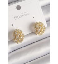 Pirinç Gold Renk Zirkon Taşlı Kadın Küpe 5886 - GLST9625-9148