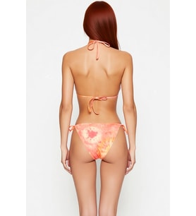 Kadın Bikini Takımı Batik Desenli Üçgen Kaplı Balensiz Bağlamalı Normal Bel Slip Alt Kolsuz Örme