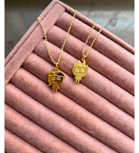 Kişiye Özel 925 Ayar Gümüş Ateş ve Su Çift Kolye (Gold)