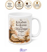 Kişiye Özel Sayfa Kokusu Temalı Baskılı Kupa Bardak Kitap Hediye