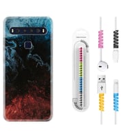 TCL 10L 10 Plus 10SE 20E 20SE 30SE L7 Kılıf Kablo Koruma Spiral Silikon Red Blue Black Abstact 1386