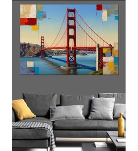 Modern Sanat Kırmızı Golden Gate Dekoratif Kanvas - Mdf Ahşap Tablo
