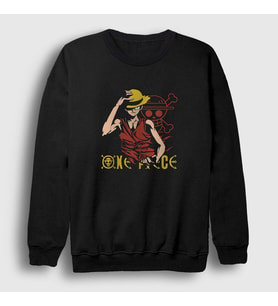 Presmono Unisex Siyah Monkey Luffy Anime One Piece Sweatshirt 136311tt